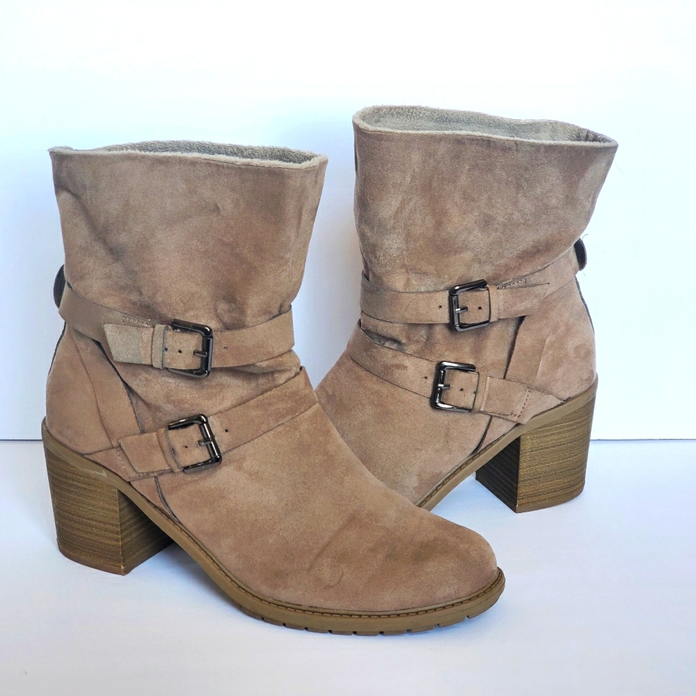 a new day Women's Beige Suede Ankle Booties